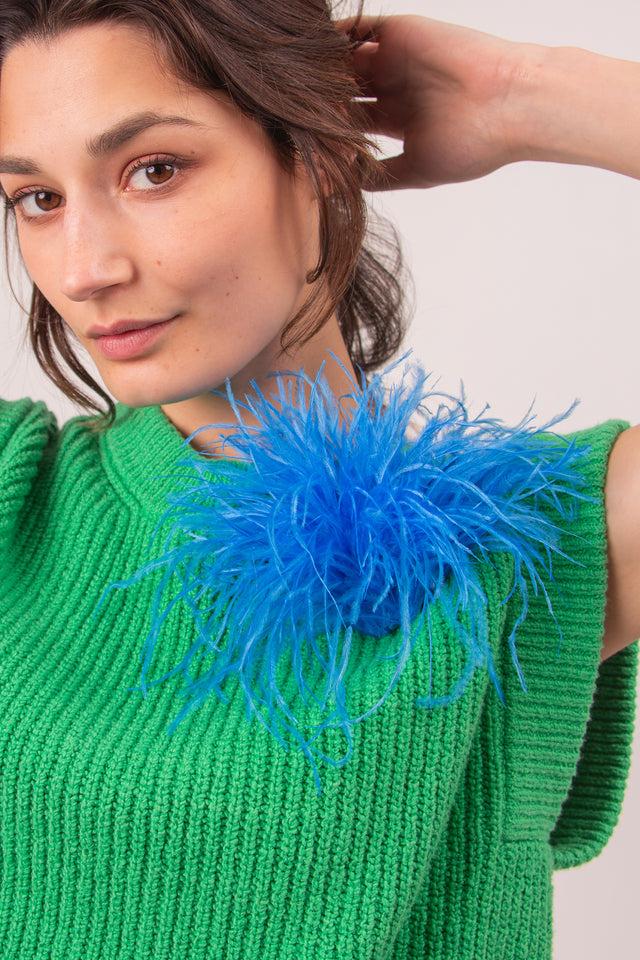 nathalie vleeschouwer Zaza broche met veren in Santorini blue