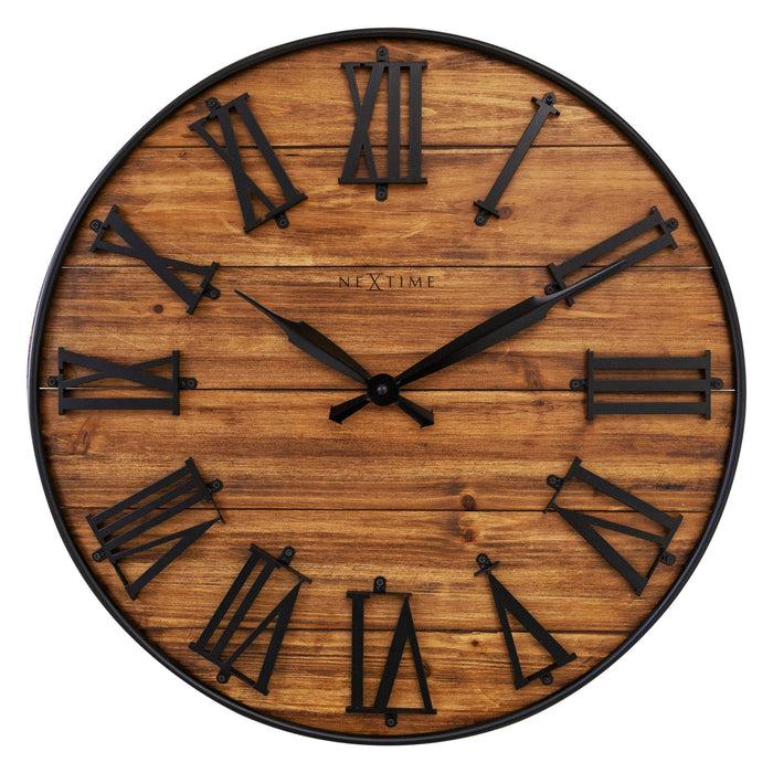 nextime Grote wandklok - 50 cm - stil - donker hout metaal - "Manchester"