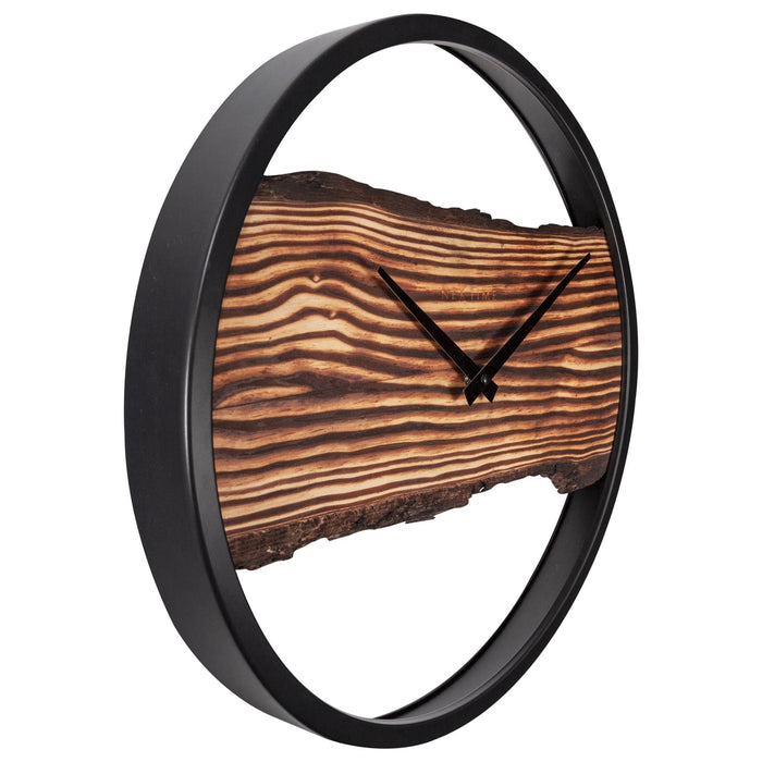 Nextime Houten Wandklok - Stil - 30cm - Hout/Metaal - Bos