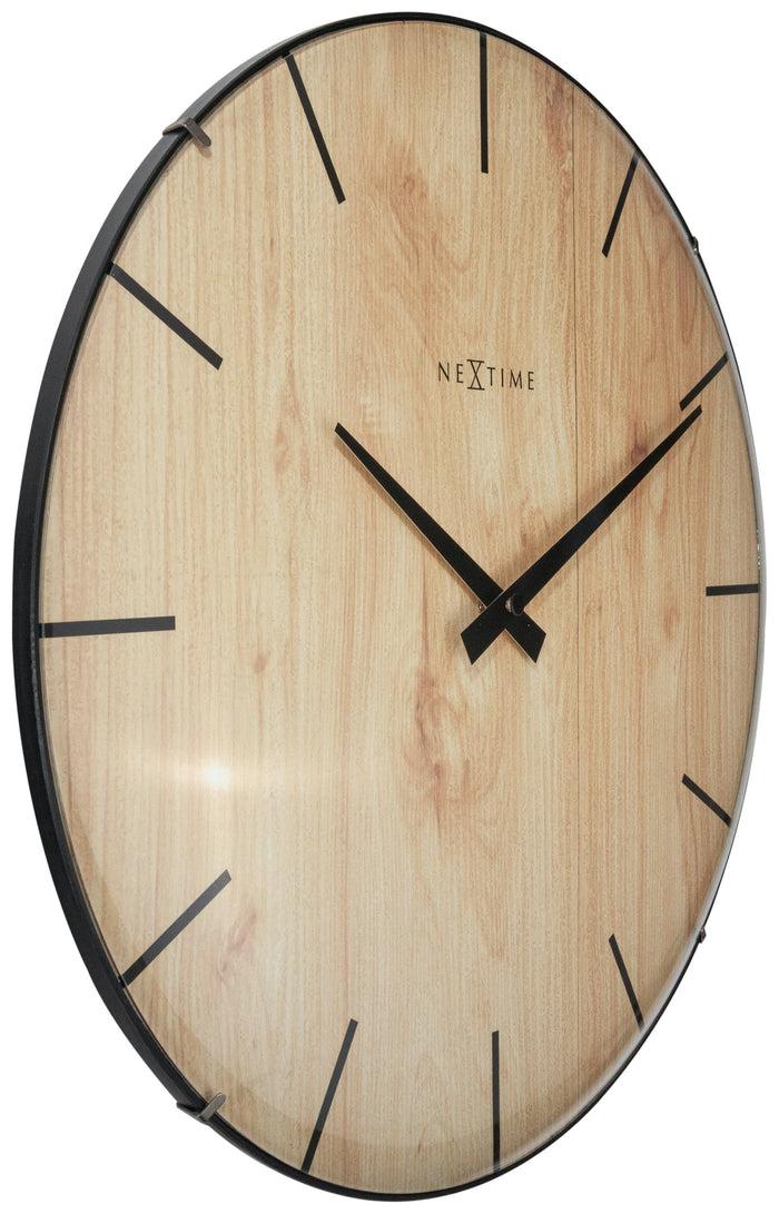 Nextime Wandklok - 35 Cm - Koepelglas - 'Edge Wood Dome'