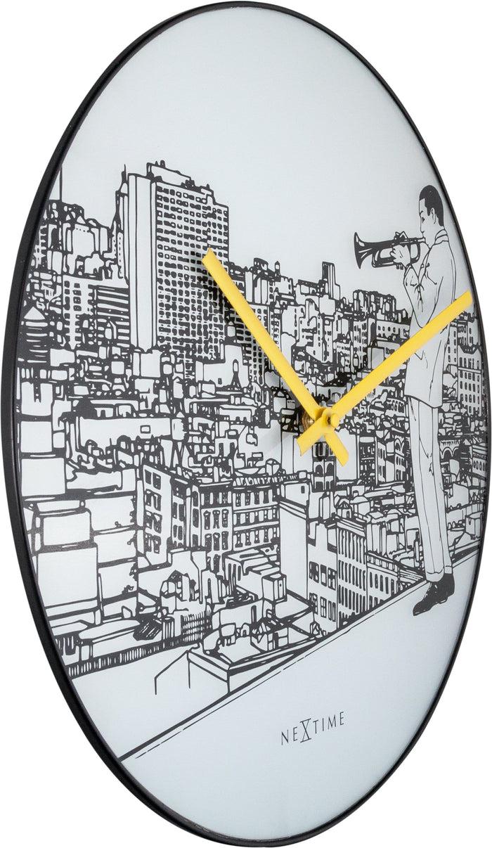 Nextime Wandklok - 40 Cm - Glas / Metaal - 'Trumpet City'