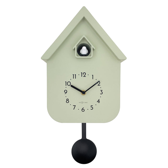 nextime Wandklok 21 5x41 5x8 5 cm - Pendule - Olijfgroen/Lavendel/Zwart/Wit - Plastic - NeXtime 'Twitter'