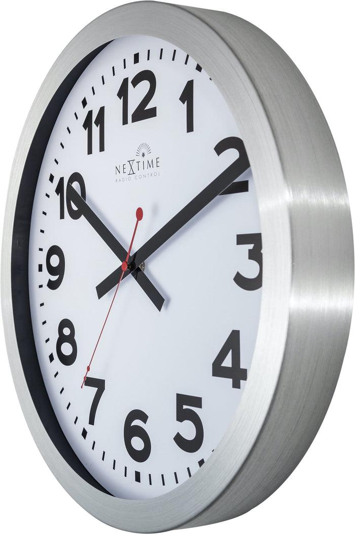 Nextime Wandklok - 35 Cm - Aluminium - "Station Radio Controlled (DCF) Numbers"