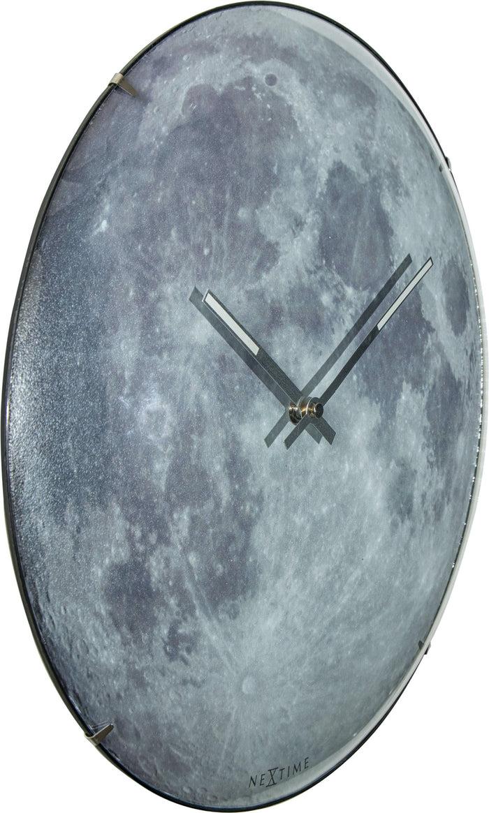 Nextime Wandklok - 35 Cm - Koepelglas - Glow-in-the-dark- 'Blue Moon Dome'