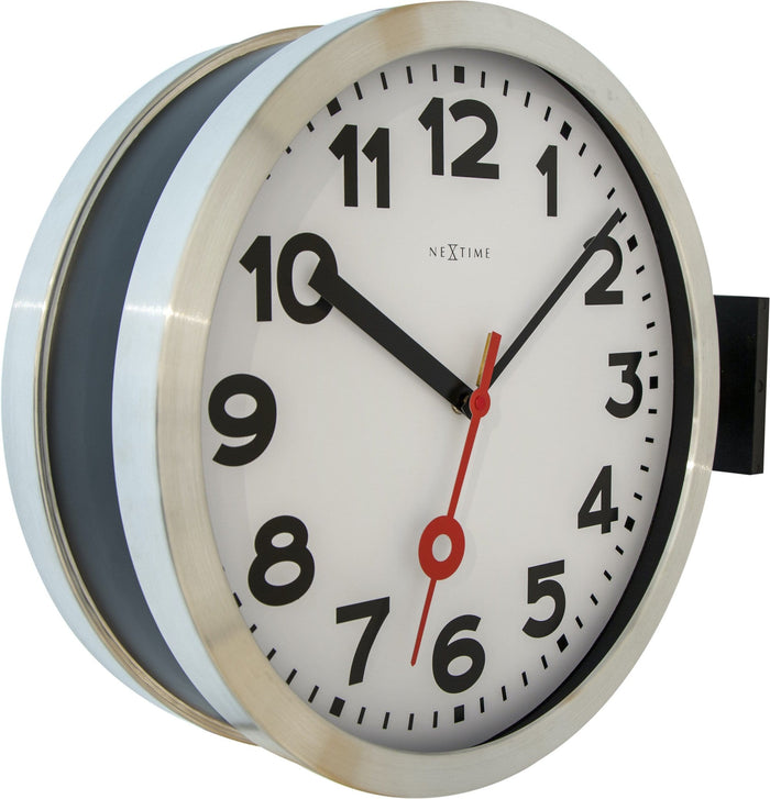 Nextime Wandklok - 36 Cm - Aluminium/Glas - 'Station Double'