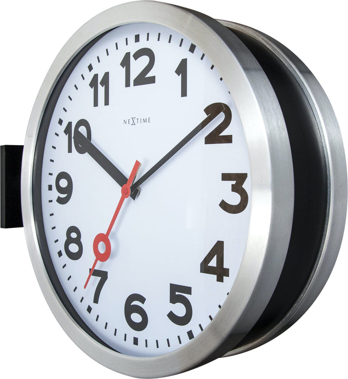 Nextime Wandklok - 36 Cm - Aluminium/Glas - 'Station Double'