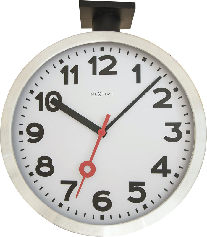 nextime Wandklok - 36 cm - Aluminium/Glas - 'Station Double'