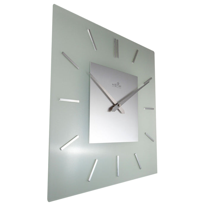 Nextime Wandklok - 40 X 40 Cm - Frosted Glas - 'Stripe Square Radio Controlled'