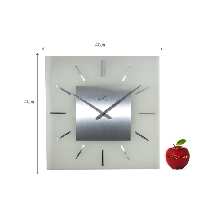 Nextime Wandklok - 40 X 40 Cm - Frosted Glas - 'Stripe Square Radio Controlled'