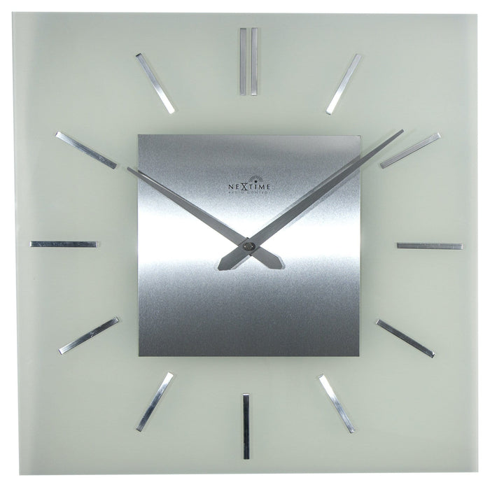 nextime Wandklok - 40 x 40 cm - Frosted glas - 'Stripe Square Radio Controlled'
