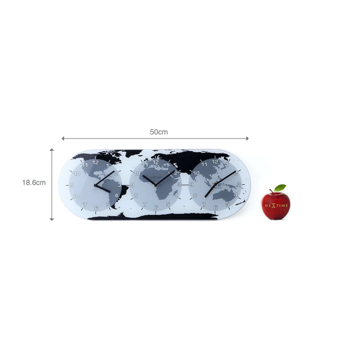Nextime Wandklok - 50 X 18 6 X 3 6 Cm - Glas - Wereldtijdklok - 'Mondial'