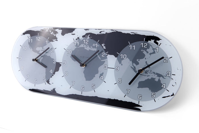 Nextime Wandklok - 50 X 18 6 X 3 6 Cm - Glas - Wereldtijdklok - 'Mondial'