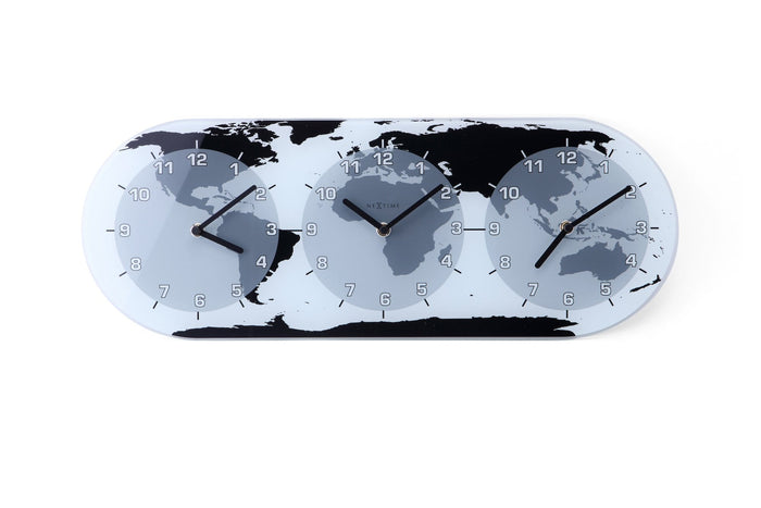 nextime Wandklok - 50 x 18 6 x 3 6 cm - Glas - Wereldtijdklok - 'Mondial'