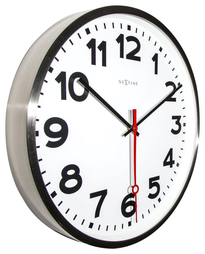 Nextime Wandklok - 55 Cm - Aluminium - 'Super Station Numbers'