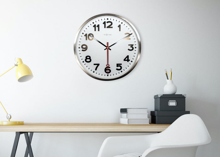 Nextime Wandklok - 55 Cm - Aluminium - 'Super Station Numbers'