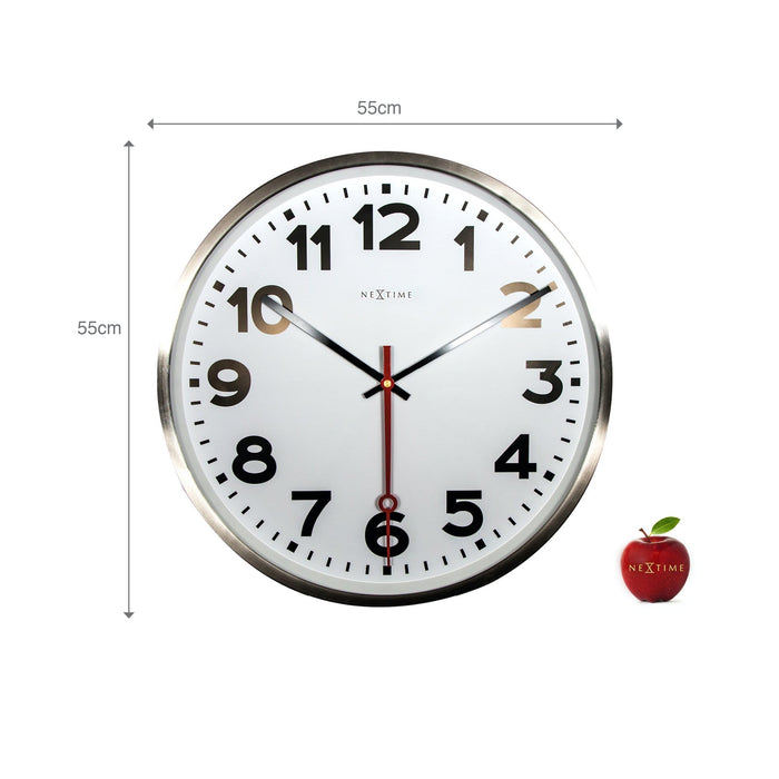 Nextime Wandklok - 55 Cm - Aluminium - 'Super Station Numbers'