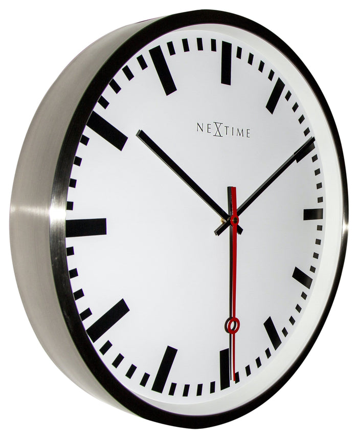 Nextime Wandklok - 55 Cm - Aluminium - 'Super Station Stripe'