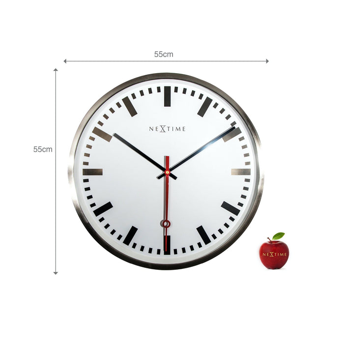 Nextime Wandklok - 55 Cm - Aluminium - 'Super Station Stripe'