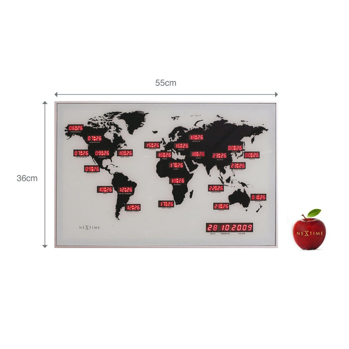 Nextime Wandklok - 55 X 36 X 4 Cm - Glas - Aluminium - Wereldtijdklok - 'World Time Digit'