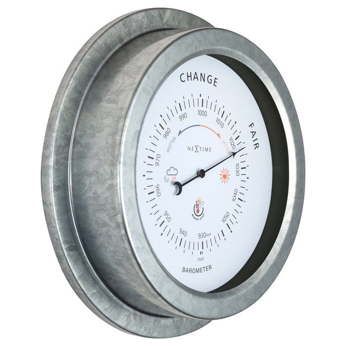 Nextime Weerbestendige Barometer - 22cm - Metaal - Galvanized Orchid