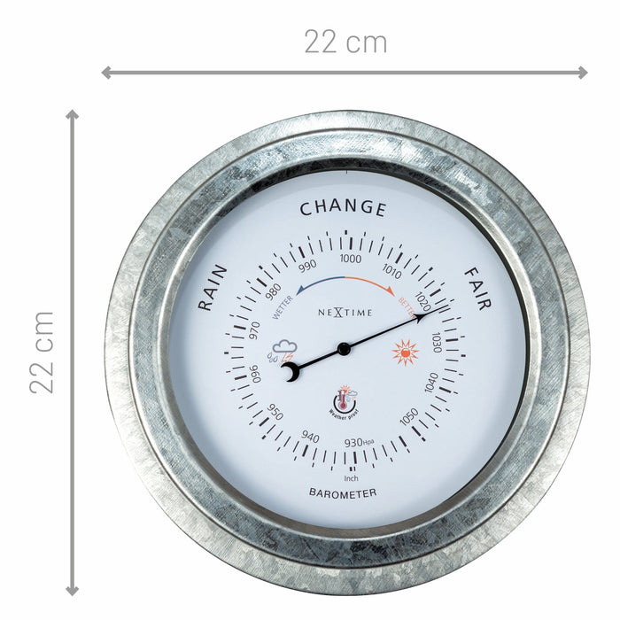 Nextime Weerbestendige Barometer - 22cm - Metaal - Galvanized Orchid