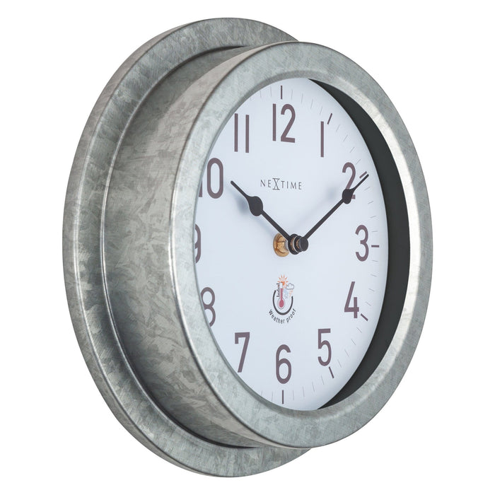 Nextime Weerbestendige Buiten Wandklok - 22cm - Metaal - Galvanized Poppy