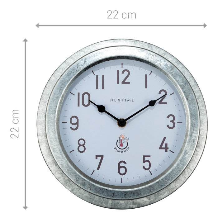 Nextime Weerbestendige Buiten Wandklok - 22cm - Metaal - Galvanized Poppy