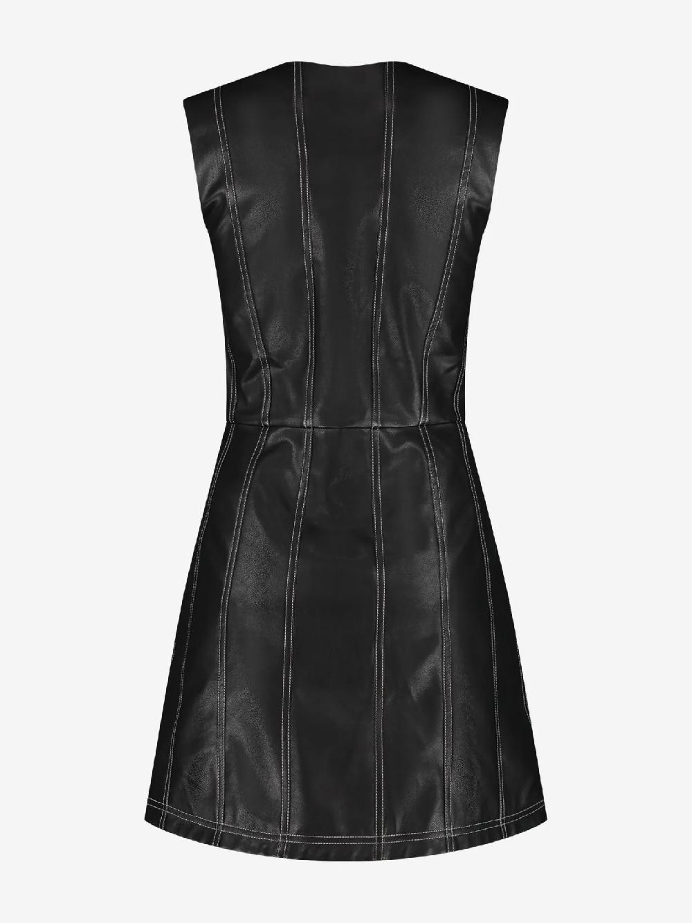 Nikkie A-lijn Jurk Van Imitatieleer Met Decoratieve Witte Stiksels