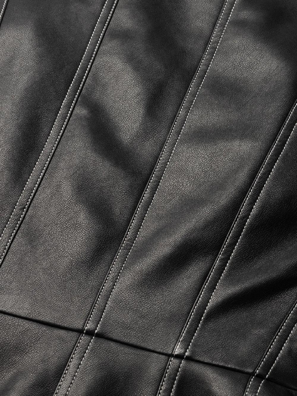 Nikkie A-lijn Jurk Van Imitatieleer Met Decoratieve Witte Stiksels