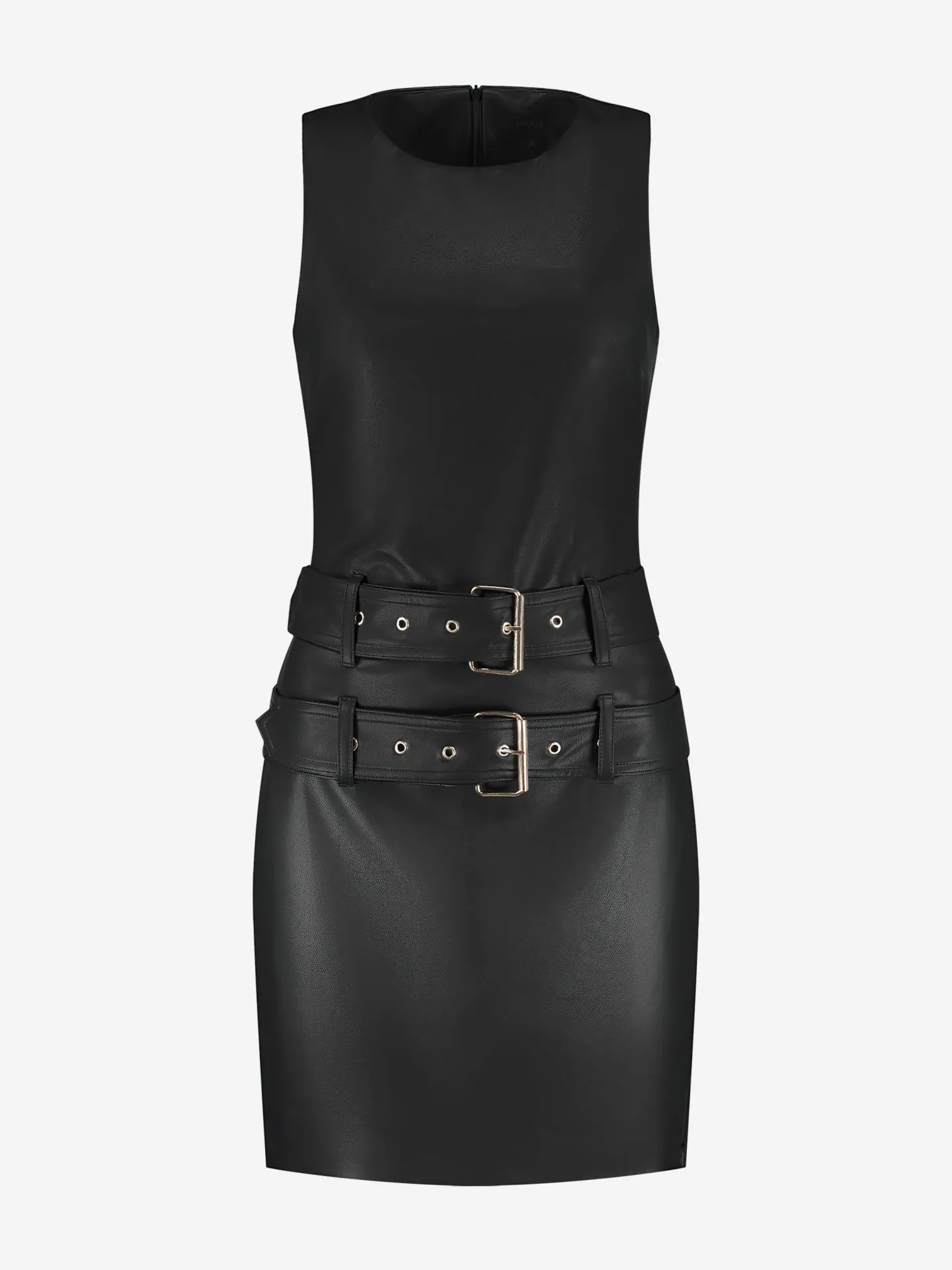 Nikkie Aansluitende Jurk Van Imitatieleer Met Grote Riemen