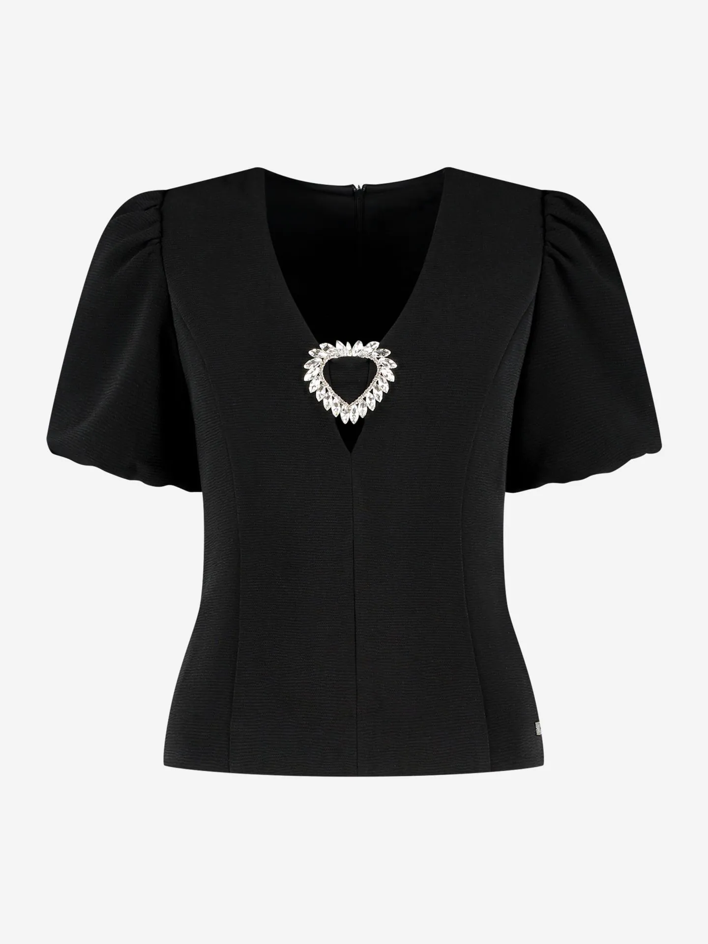 Nikkie Aansluitende Top Met Pofmouwen En Strass Detail