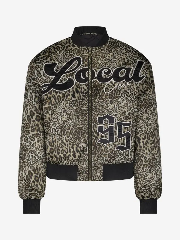 nikkie Bomberjack met luipaardprint en grafische letters