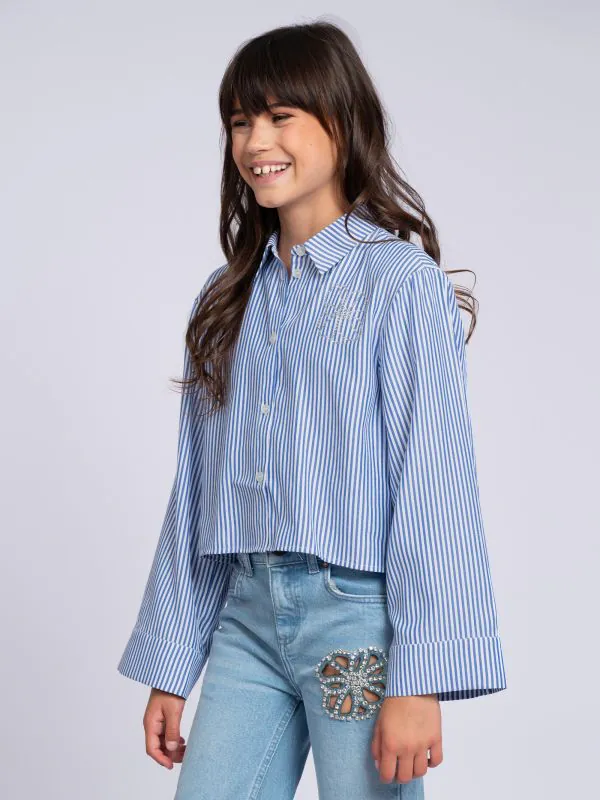 nikkie Cropped blouse met wijde mouwen en strass details