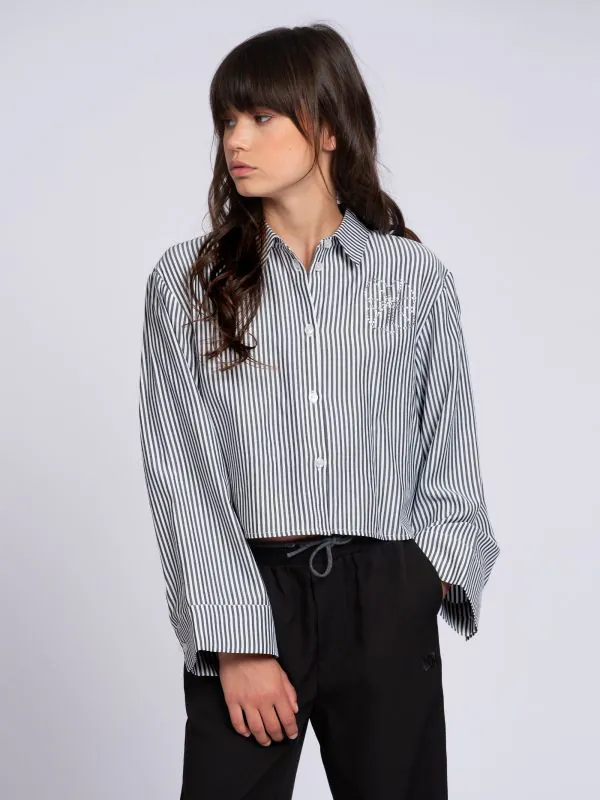 nikkie Cropped blouse met wijde mouwen en strass details