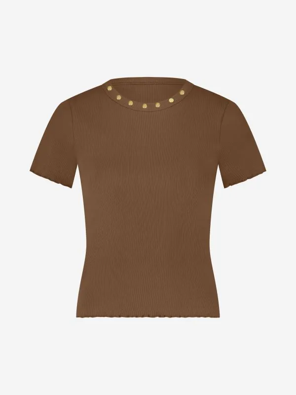 nikkie Geribbelde top met gerafelde mouwen en studs