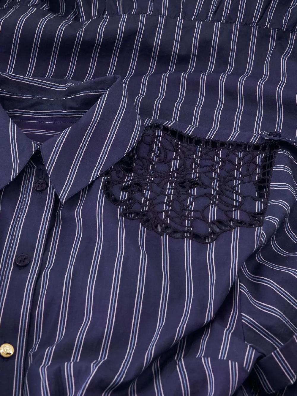 Nikkie Gestreepte Blouse Met Kanten Cut-out Details