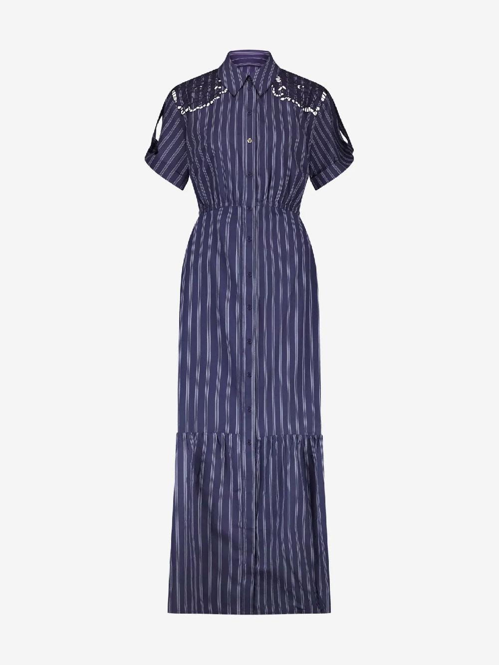 Nikkie Gestreepte Maxi Jurk Met Kanten Cut-out Details