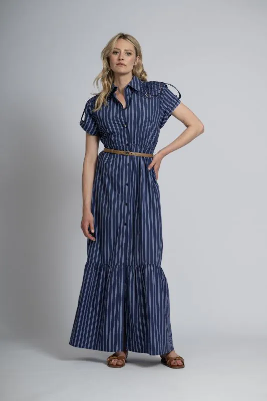 nikkie Gestreepte maxi jurk met kanten cut-out details