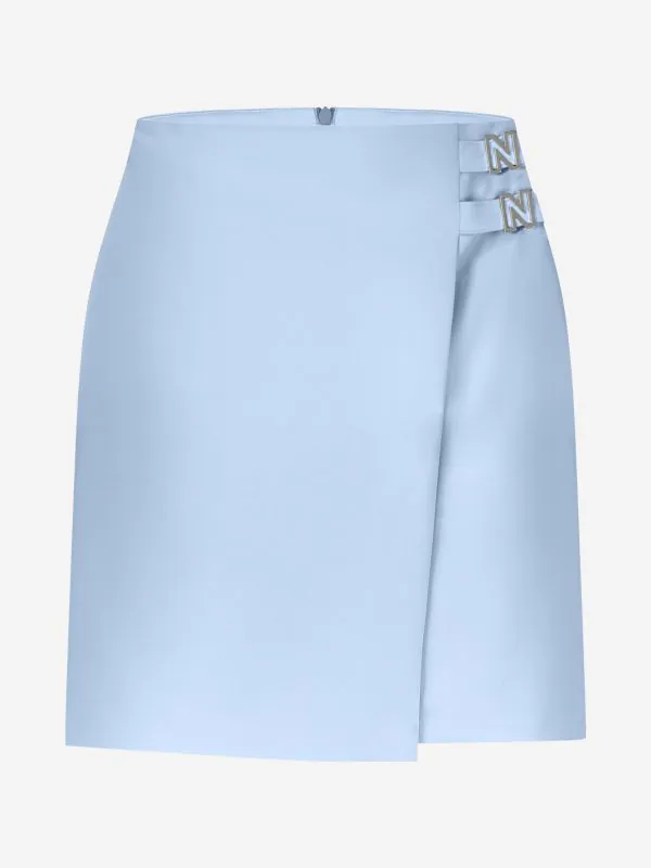 nikkie Korte A-lijn rok met overslag en logo detail