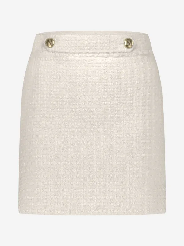 nikkie Korte aansluitende rok met tweed patroon en N-knopen