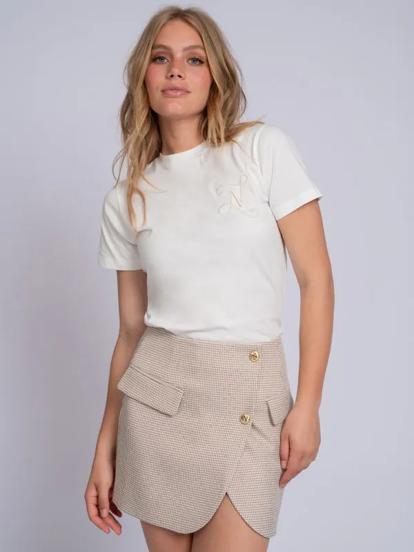 nikkie Korte rok met pied-de-poule patroon en strass steentjes