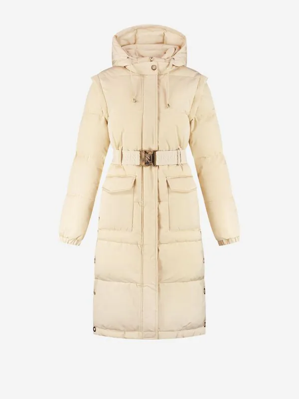 nikkie Lange puffer jas met riem en afneembare mouwen