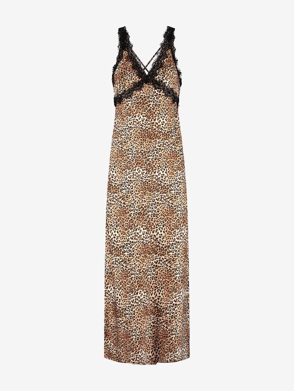 Nikkie Lange Satijnlook Jurk Met Luipaardprint En Kanten Details