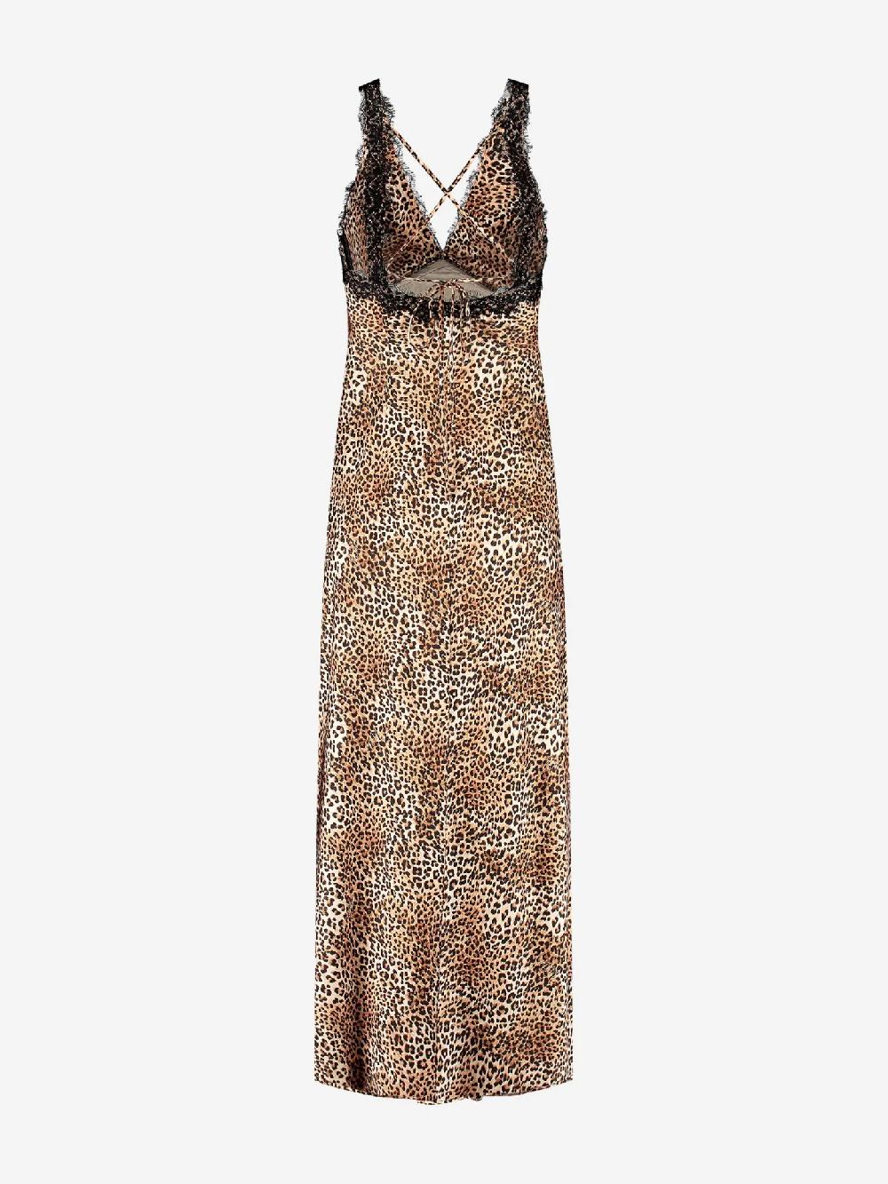 Nikkie Lange Satijnlook Jurk Met Luipaardprint En Kanten Details