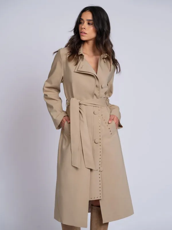nikkie Lange trenchcoat met tweelaags effect en studs