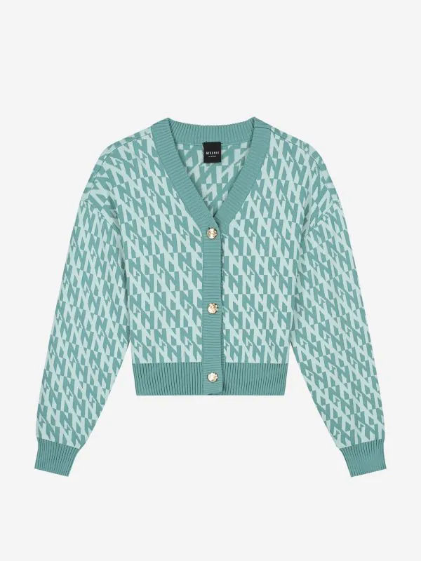 nikkie Losvallend vest met V-hals en een logo patroon