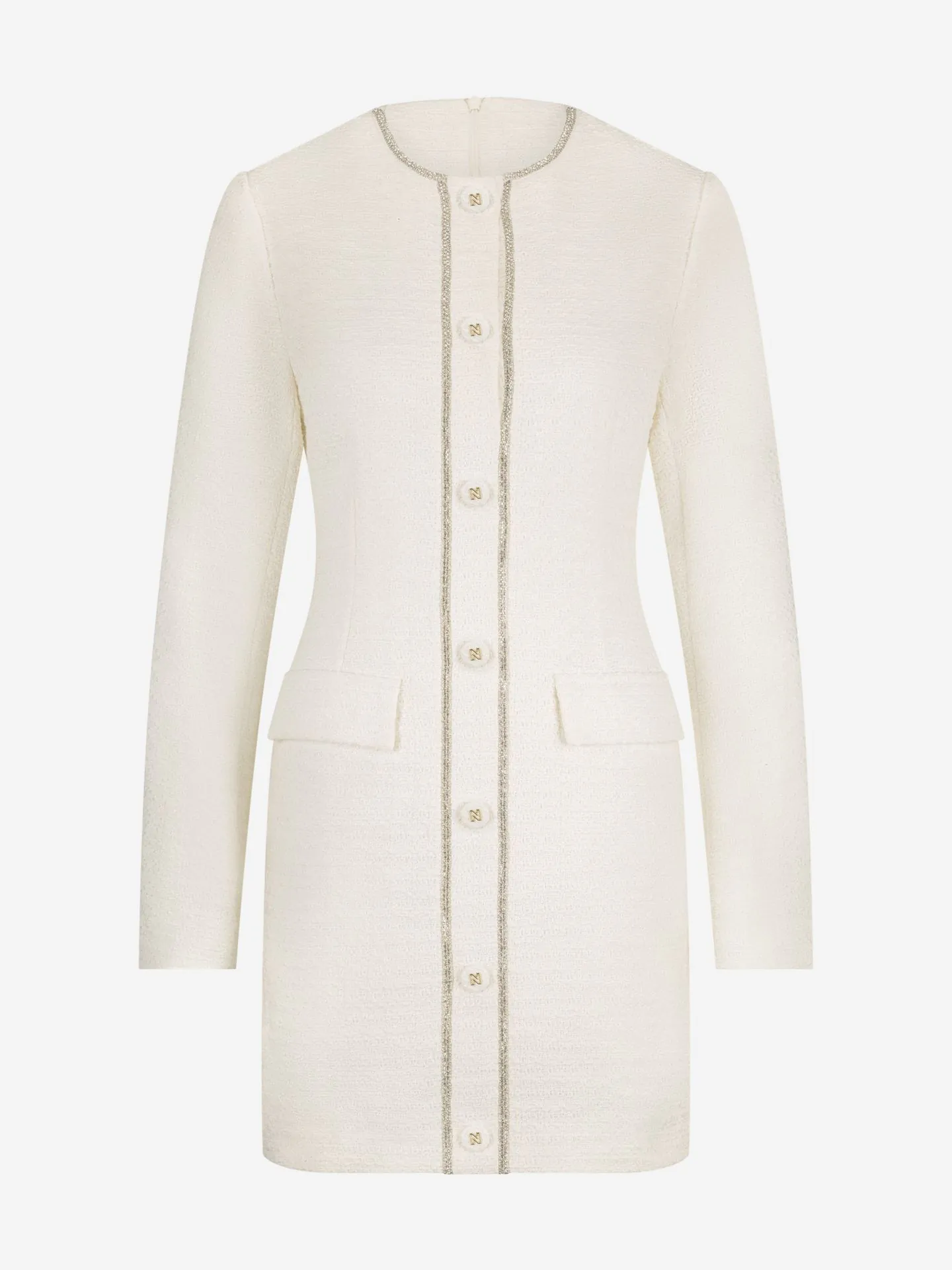 Nikkie Aansluitende Tweed Jurk Met N-knopen