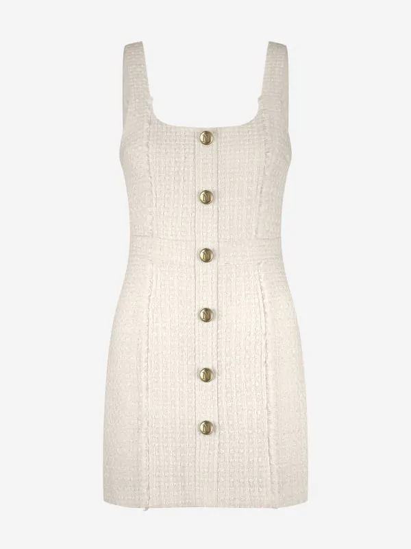 nikkie Aansluitende tweed jurk met N-knopen