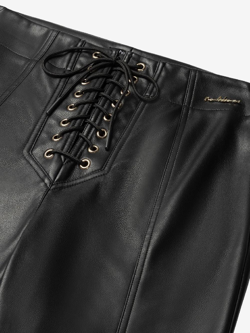 Nikkie Broek Van Imitatieleer Met Veter Detail