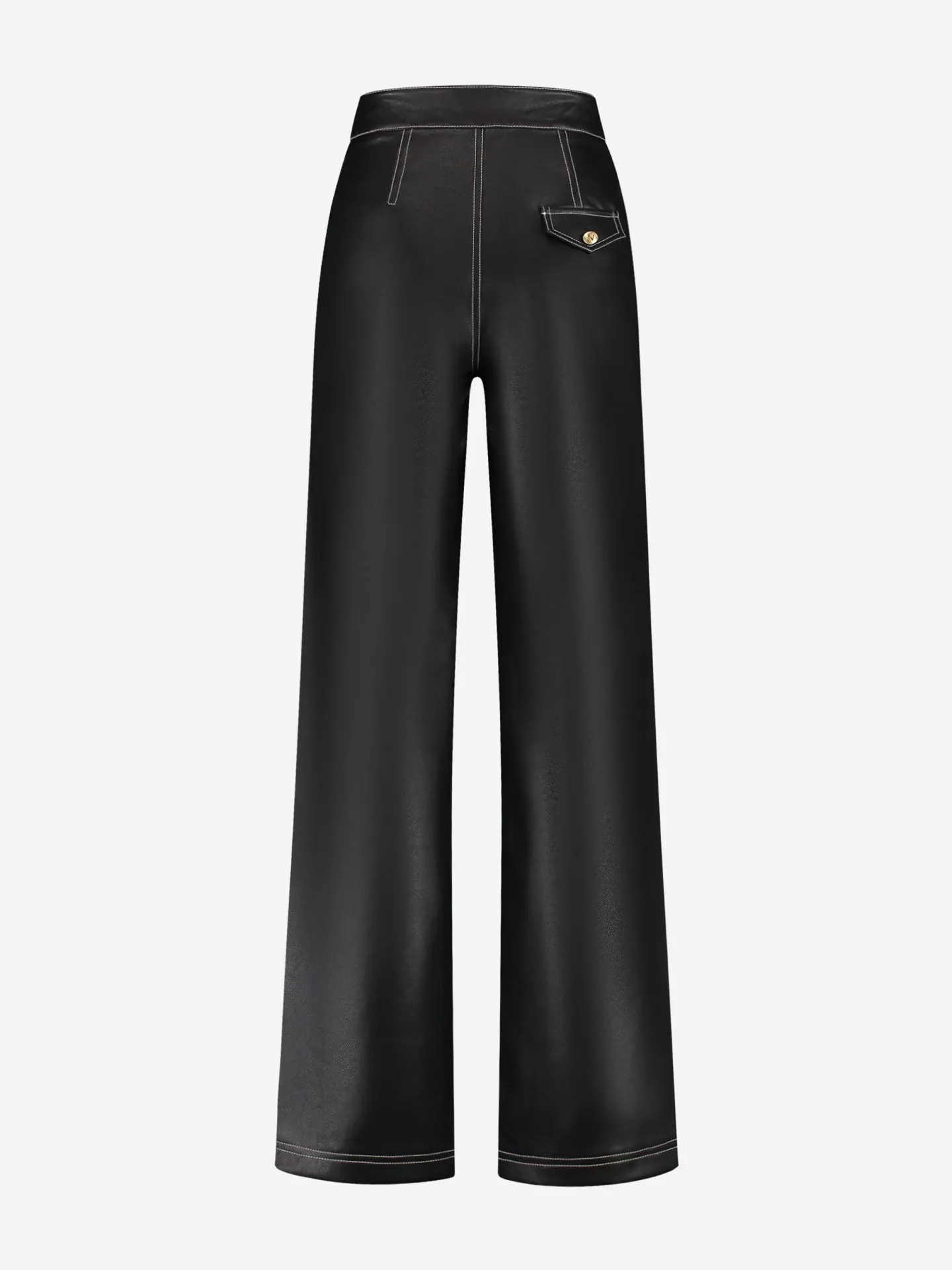 Nikkie Broek Van Imitatieleer Met Witte Stiksels